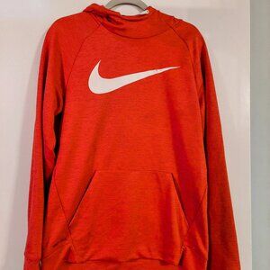 Nike Dri-Fit Men's Size M Orange with White  Swoosh Pullover Hoodie Sweatshirt